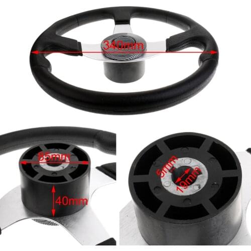 Durable Black Aluminum Alloy Marine Boat Yacht Steering Wheel 3 Spoke Spiral Grip 3/4 inch Shaft 13.4 inch Diameter