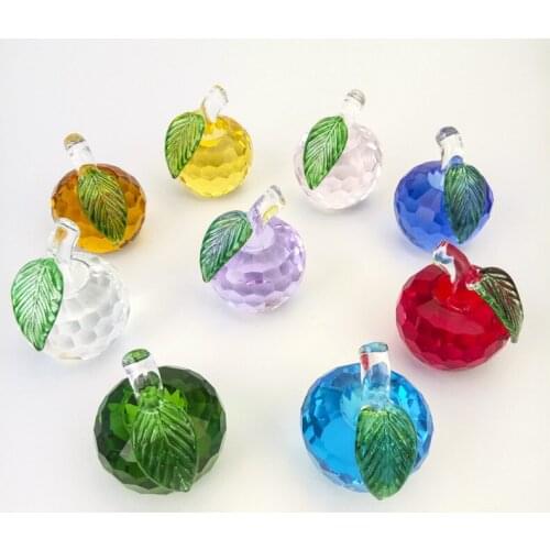 Various Color Glass Crystal Apple Paperweight Crafts Art And Collection Crystal Fruit Souvenir Hot Sale