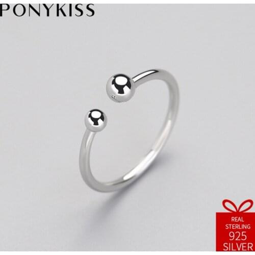 PONYKISS Office 100% 925 Sterling Silver Adjustable Opening Round Geometric Ring Fine Jewelry Women Birthday Party Anniversary