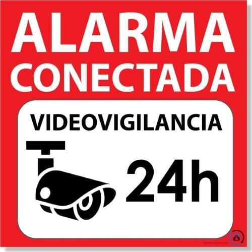 Self-adhesive warning poster alarm 15x15 alarm 24H connected surveillance rotulo amarillo in castellano