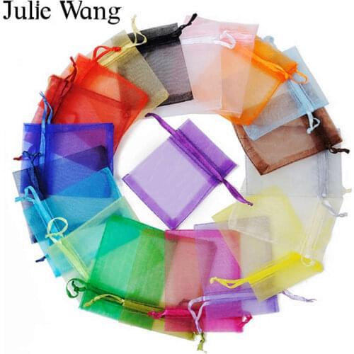 Julie Wang 5PCS Chiffon Multi-colored Jewelry Pouches Bag Organza Voile Packaging Birthday Christmas Wedding Party Gift Bag
