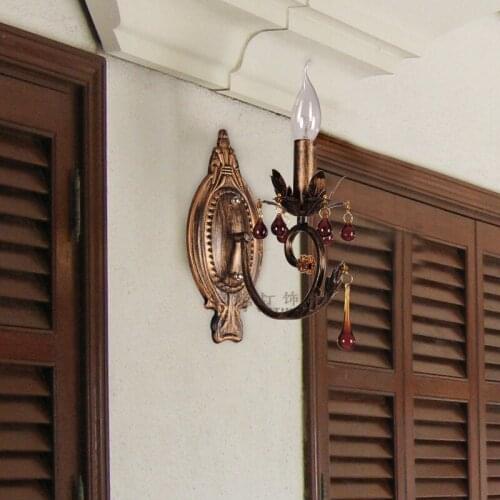 Modern home bronze color crystal candle wall lamp bedroom wall light entranceway wrought iron lighting free shipping