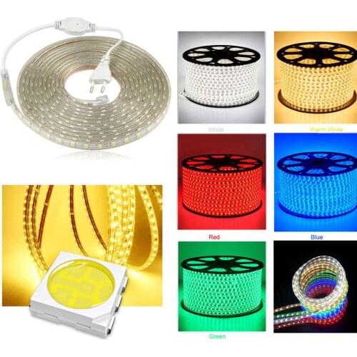 LED Lights Strips Colored Ribbon Tape Diode 5050 Neon Stripe +EU Plug for Outdoor Waterproof Garden Home Decor 220V 230V 240V