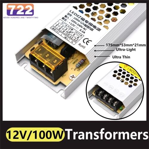 To DC 12V Ultra Thin Ultra-Light 100W Portable Lighting Transformer Switching Power Supply Adapter LED Driver for LED Strip