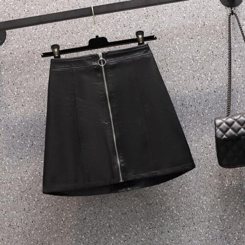 Pu Leather Zipper Mini Plus Large Size Oversize Korean Style Fashion WomenS Clothing Vintage 2021 Casual High Waist Skirts