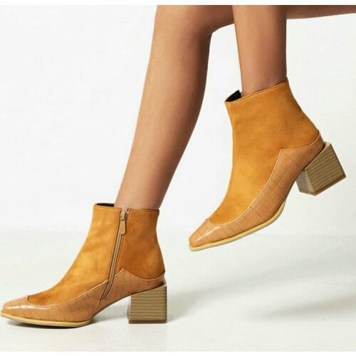 2021 Women Ankle Boots Faux Suede Comfortable Square Heel Round Toe Ladies Short Boots Side Zipper Dress Women Fall Winter Boots