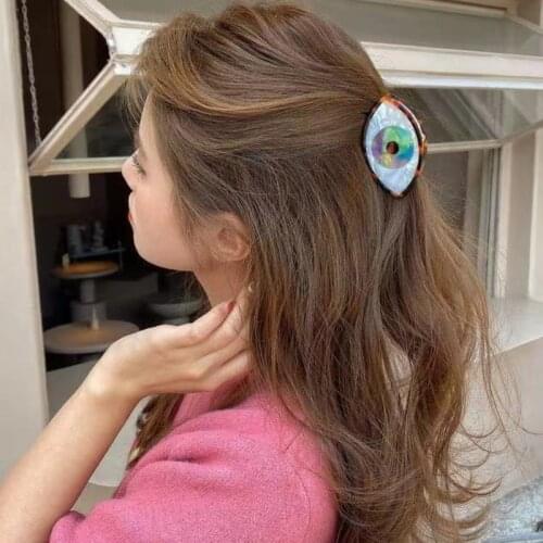 VSnow Statement Contrast Color Blue Eye Shark Hair Clips for Women Girls Oval Geometrical Resin Wedding Hair Accessories Jewelry