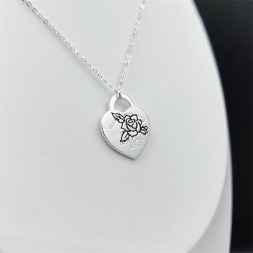 Personality Necklace Womens 925 Sterling Silver Rose Flower Pattern Heart Pendant Popular Luxury Quality Jewelry Gift