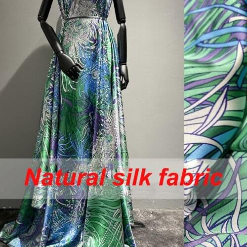 1 Meter 19 MMWide Green Printed Silk Stretch Satin Fabric