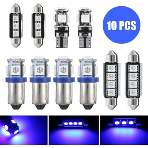 10pcs 12V T10 BA9S 28mm 35mm 41mm Blue Bulb Error Free Interior SMD LED Light Bulbs Reading Lamp Car Interior Dome Map Light