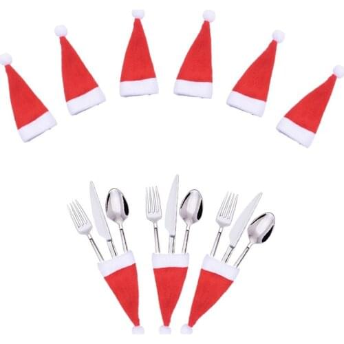 10Pcs Tableware Mini Caps Pocket Knife Fork Spoon Holders Christmas Table Decoration for Home Xmas Supplies