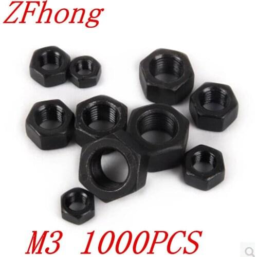 1000PCS DIN934 M3 Steel with black Hex hexagon Nuts
