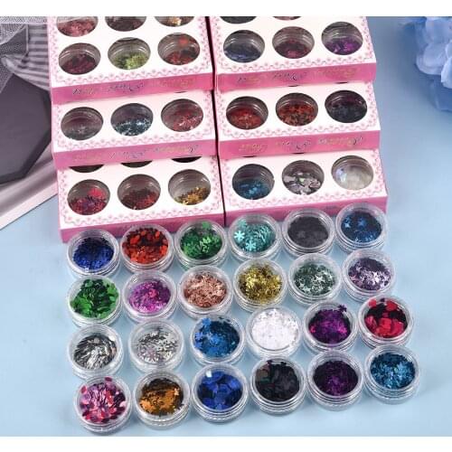 A Box 12pcs Resin Laser Glitter Filling Star Maple Leaf Snowflake Shape Epoxy Resin Mold Jewelry Making Nail Art Decoration