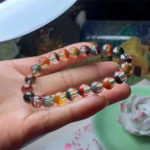 1pcsNatural Multicolor Ghost Phantom Quartz Crystal Stone Specimen Healing Bracelet Home Decor gift