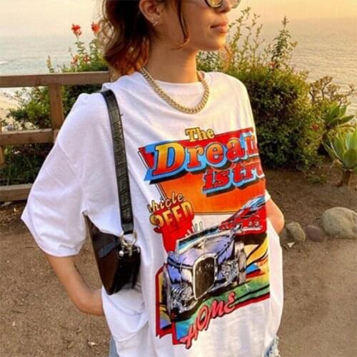2021 European and American street size loose print round neck short sleeve T-shirt graphic t shirts shirts for women