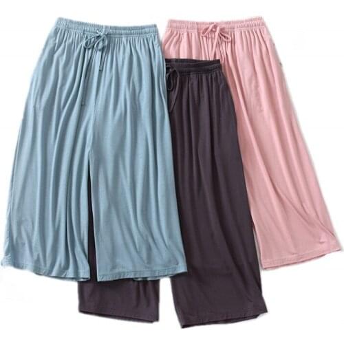 2021 Summer Women Modal sleepwear bottoms Female Casual Loosen plus size nighty trousers Ladies Air-Condition Calf-length pants