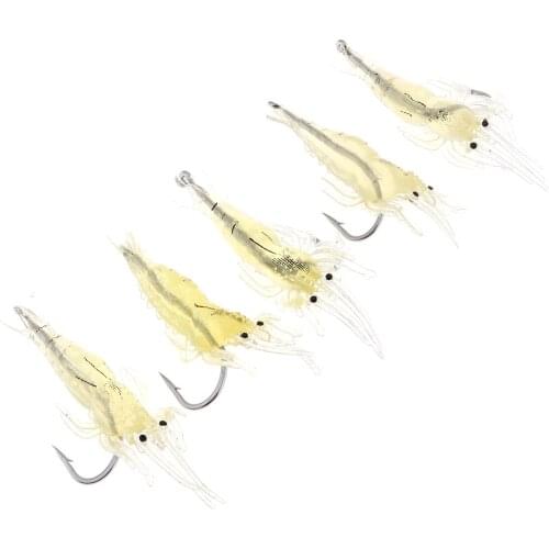 5pcs/lot TPE Soft Shrimp Fishing Lures Artificial Crankbaits With Glow Hook Swivels Tackle