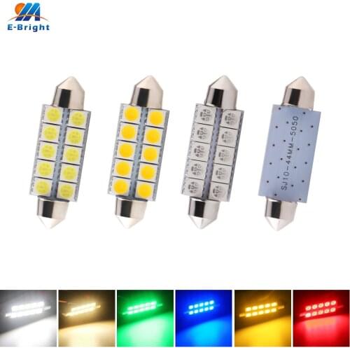 100pcs 44mm 1.73in DC12V C5W C10W 5050 10 SMD LED Car License Plate light Bulb Dome Festoon Lamp Warm White Red Green Blue Amber