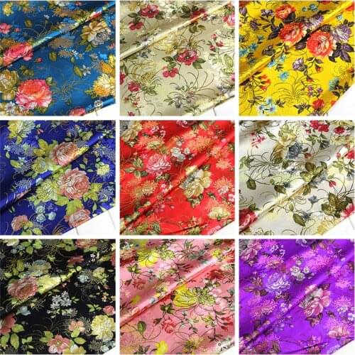 50x70/75cm Brocade Fabric Peony Gold Bag Silk Flower Cloth Costume Clothing Kimono Satin Cloth DIY Apparel Sewing Brocade Fabric