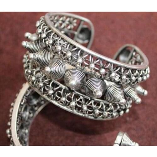 Free shipping National characteristics Handmade Miao Silver Bracelet Pair
