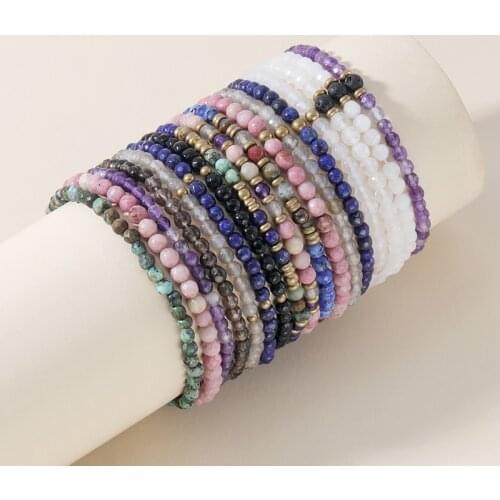 OAIITE 4mm Faceted Natural Stone Sretch Bracelet Minimalist Crystal Beads Bracelets for Women Men Healing Yoga Energy Jewelry