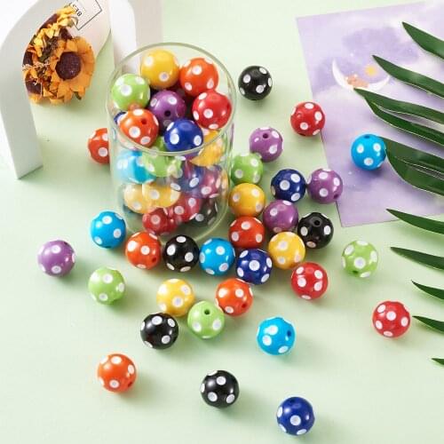 80pcs Colorful Round Chunky Bubblegum Acrylic Beads with Polka Dot Loose Spacer Ball Beads for Jewelry Kid DIY Bracelet Necklace