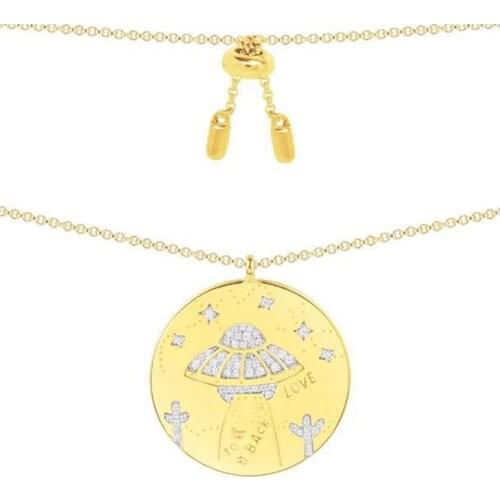 SLJELY Brand New Design Planet Saturn Coin Pendant Necklace 925 Sterling Silver Jewelry Women Cubic Zirconia Gold Color Choker