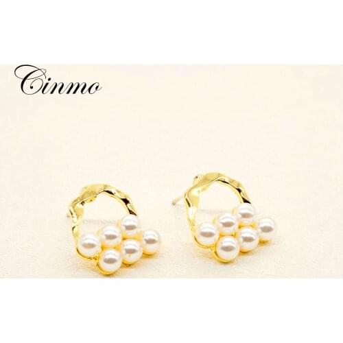 Cinmo Gold Twist Pearl Piercing Stud Earrings For Women Girls Korean Cute Simple Earrings Fashion Party Ear Jewelry Gifts