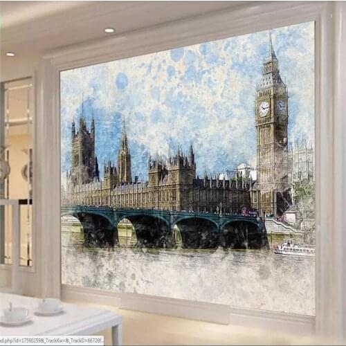 Decorative Wallpaper Hand Painted Mediterranean Sketch London Tower Bridge Background Wall