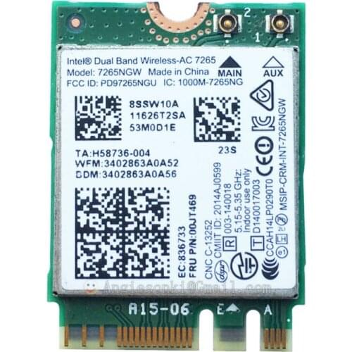 Dual Band Wireless-AC 7265 7265NGW FRU 04X6030 NGFF Bluetooth Wlan Card for Intel 7265AC 867Mbps CARD THINKPAD E450 E450C E550