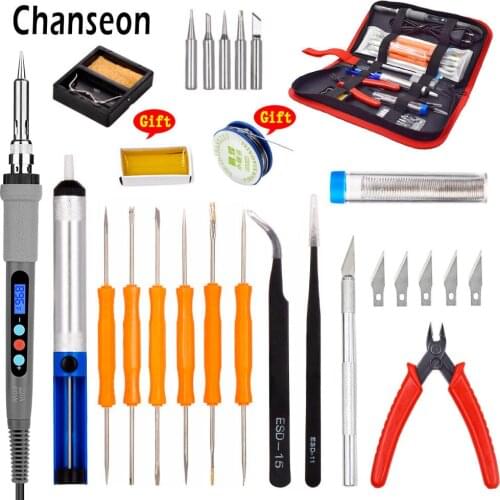 Chanseon EU Pulg LCD Display Electric Soldering Iron 60W 220V/110V Adjustable Temperature Soldering Iron Tip Welding Tools