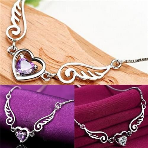 Fantasy Romance Gift Female Necklace Silver Plated Necklace Dream Angel s Of Love Heart Girls Present