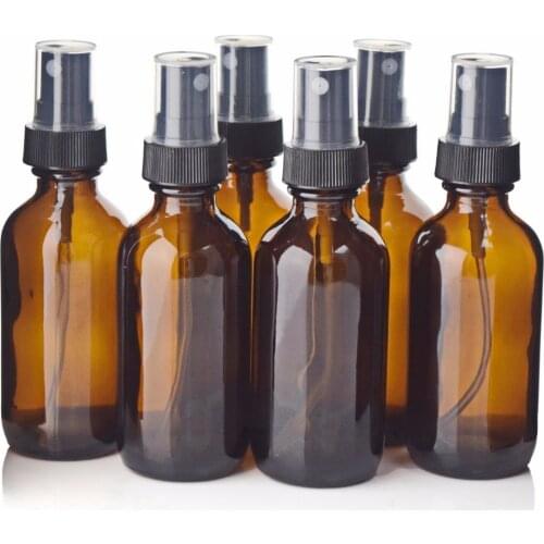 6pcs 2 Oz 60ml Amber Glass Spray Bottle with Fine Mist Sprayer for Essential Oils Aromatherapy Perfume Empty Cosmetic Containers