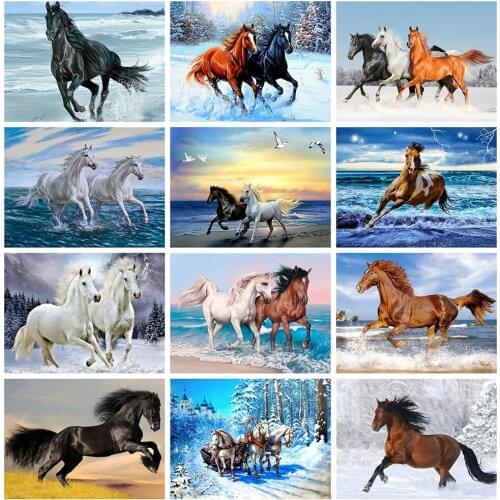 HUACAN Full Drill Square Diamond Painting Horse Diamond Art Embroidery Animal Home Decoration Gift