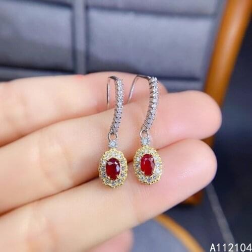 KJJEAXCMY fine jewelry 925 sterling silver natural ruby women elegant popular Chinese style oval gem earrings eardrop support de