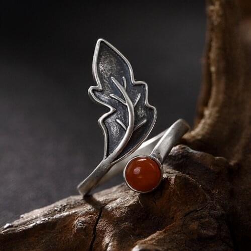 Pure Silver Restoring Ancient Ways Do Old Matte Mosaic South Red Agate Ring Ring Wholesale Female Personality Openings