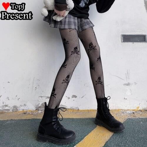 Sexy Womens Fishnet Tights with skull Pattern Mesh Pantyhose Nylons Medias Cute Lolita Collant Hosiery Gothic Street Fish Net