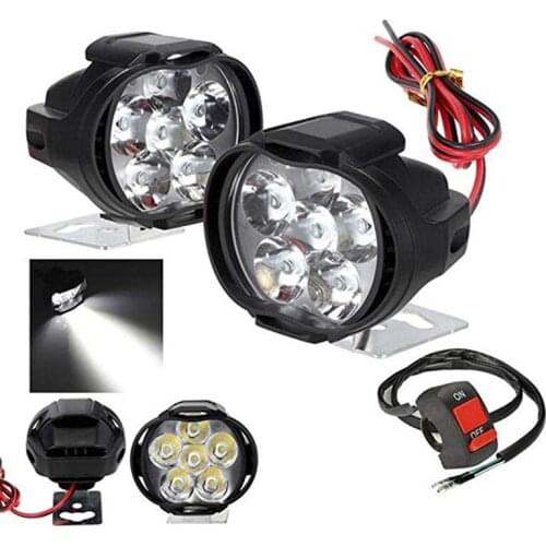 2Pcs 6 Led Motorcycle Light Headlight Assembly 10W 1000Lm+Switch Universal Scooter Fog Spotlight 6000K White Car Drl Lamp