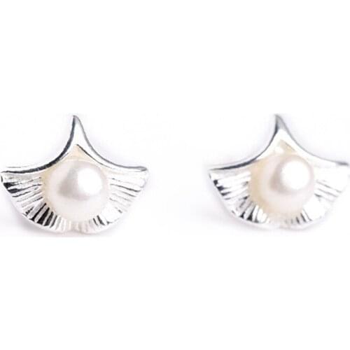 Korean Version Of The Sweet Forest Literary Fresh Apricot Leaf Silver Earrings Elegant Temperament Pearl Earrings