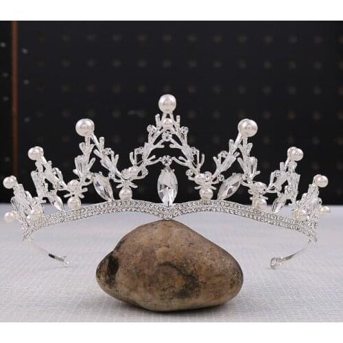 Princess Crown Hair Jewelry Bridal Wedding Accessories for Women Bride Diadem Pearls Beaded Headband Girls Tiara Hair Ornaments