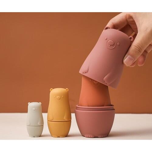 Russian Nesting Doll Toys Baby Intellectual Montessori Educational 4Pc New Silicone Matryoshka Toy Gift Teether For Kid BPA Free