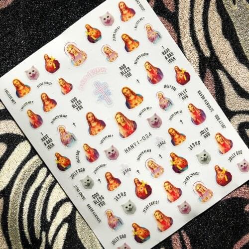 Sheet Newest Virgin and Jesus series colorful designs 3d nail art sticker nail decal accessories