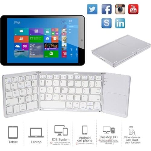 Mini Twice Folding Bluetooth Wireless Keyboard Touchpad For Phone Tablet Desktop