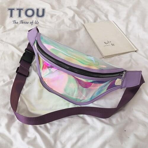TTOU Fashion Transparent Waist Bag Women Laser Waterproof Luxury Punk Holographic Fanny Pack Leisure Waist Pack For Girls