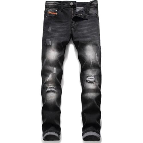 Fashion Brand European Italy Style jeans pants Men slim jeans zipper straight jeans pants gentleman black hole jeans for men