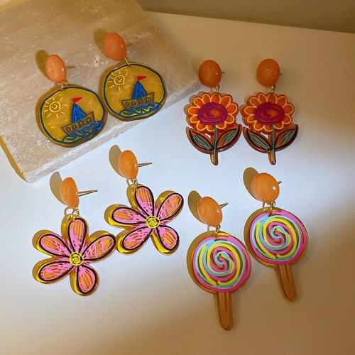 Fashion Colorful Transparent Acrylic Flower Lollipop Shape Long Dangle Drop Earrings for Women Girls 2021 New Jewelry