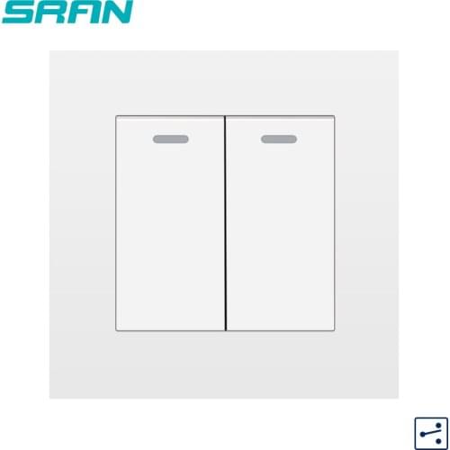 SRAN Wall Light switch 2gang 2way 16A 86mm*86mm white/black/gold/gray flame retardant pc panel with iron plate rocker switch