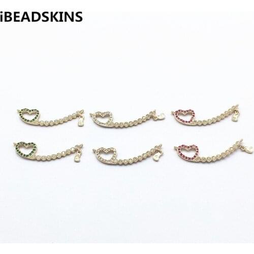 New arrival! 30x9mm 50pcs Cubic Zirconia Heart shape Connectors for Hand Made Earrings DIY parts,Jewelry Findings & Components