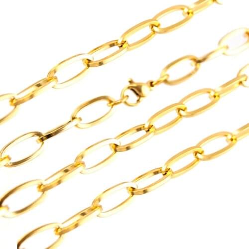 Silver Color/Gold Color Stainless Steel Oval Chain Choker Necklace For Women Men Metal Oval Chain With Clasp