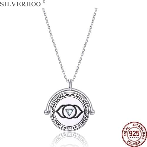 SILVERHOO 925 Sterling Silver Pendant Necklace For Lovers The Chakras Round Austria Crystal Necklace Anniversary Jewelry New